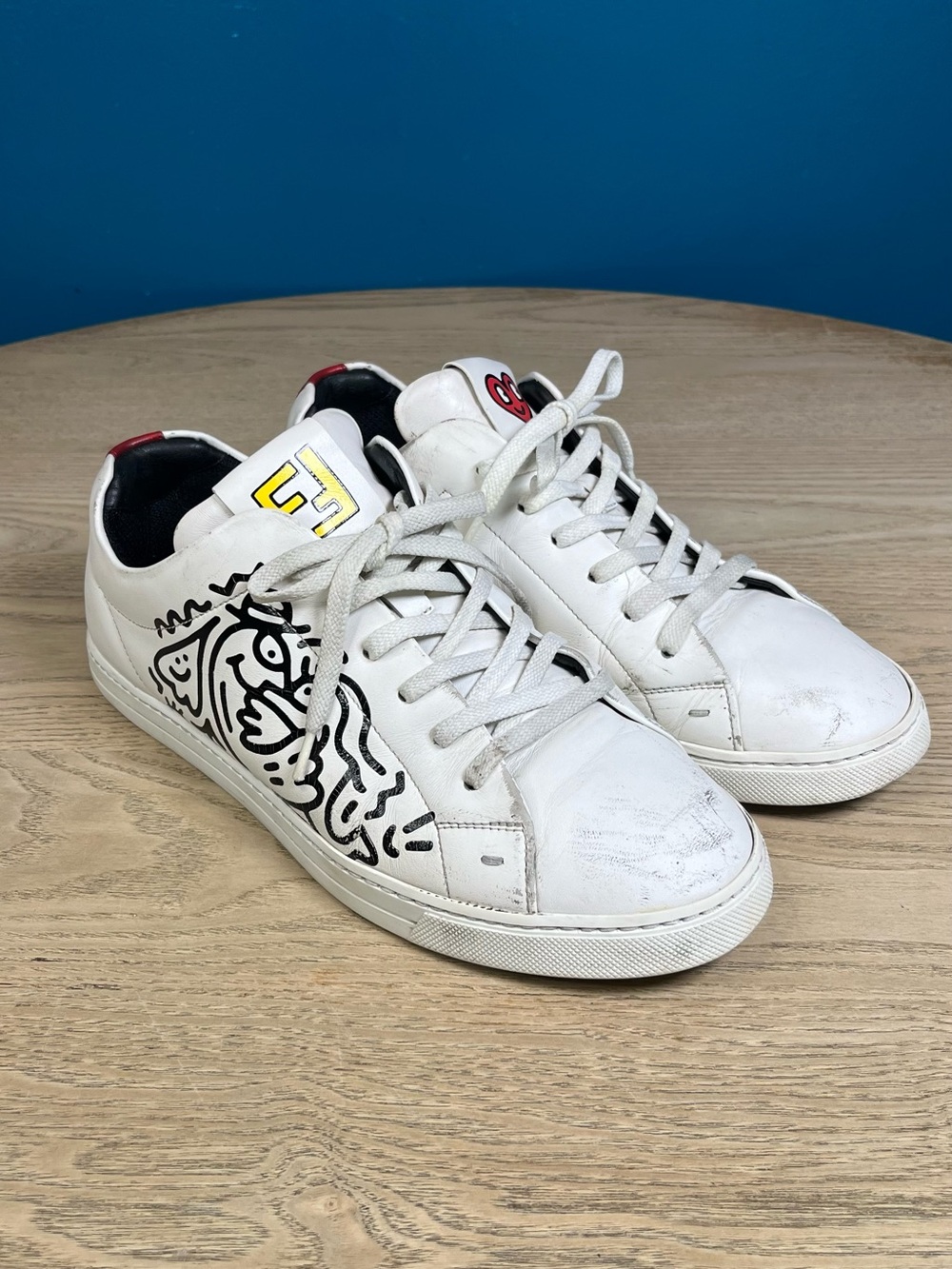 Fendi X Mr. Doodle Capsule Sneakers White Leather Graffiti Graphic Print UK 7E
